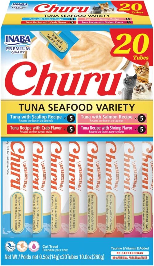 INABA Churu Cat Treats, Grain-Free, Lickable, Squeezable Creamy Purée Cat Treat/Topper with Vitamin E & Taurine, 0.5 Ounces Each Tube, 50 Tubes, Tuna & Chicken Variety - Image 45