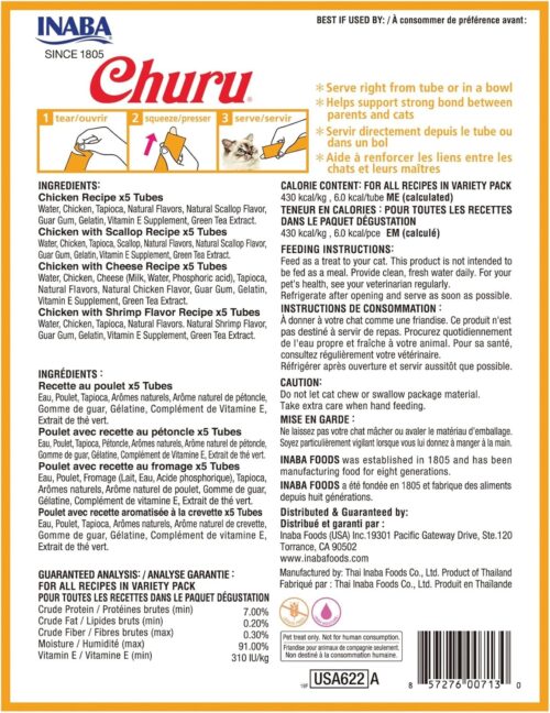 INABA Churu Cat Treats, Grain-Free, Lickable, Squeezable Creamy Purée Cat Treat/Topper with Vitamin E & Taurine, 0.5 Ounces Each Tube, 50 Tubes, Tuna & Chicken Variety - Image 49