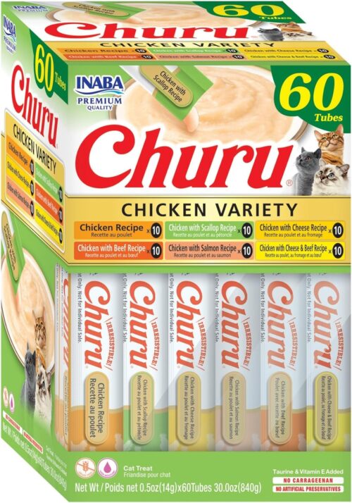 INABA Churu Cat Treats, Grain-Free, Lickable, Squeezable Creamy Purée Cat Treat/Topper with Vitamin E & Taurine, 0.5 Ounces Each Tube, 50 Tubes, Tuna & Chicken Variety - Image 59