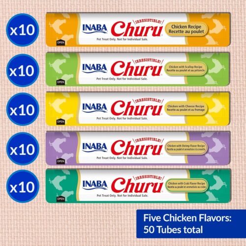 INABA Churu Cat Treats, Grain-Free, Lickable, Squeezable Creamy Purée Cat Treat/Topper with Vitamin E & Taurine, 0.5 Ounces Each Tube, 50 Tubes, Tuna & Chicken Variety - Image 64
