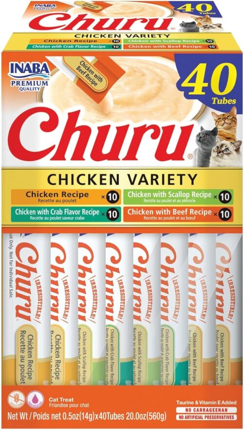 INABA Churu Cat Treats, Grain-Free, Lickable, Squeezable Creamy Purée Cat Treat/Topper with Vitamin E & Taurine, 0.5 Ounces Each Tube, 50 Tubes, Tuna & Chicken Variety - Image 65