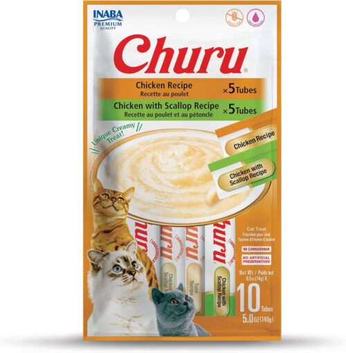 INABA Churu Cat Treats, Grain-Free, Lickable, Squeezable Creamy Purée Cat Treat/Topper with Vitamin E & Taurine, 0.5 Ounces Each Tube, 50 Tubes, Tuna & Chicken Variety - Image 72
