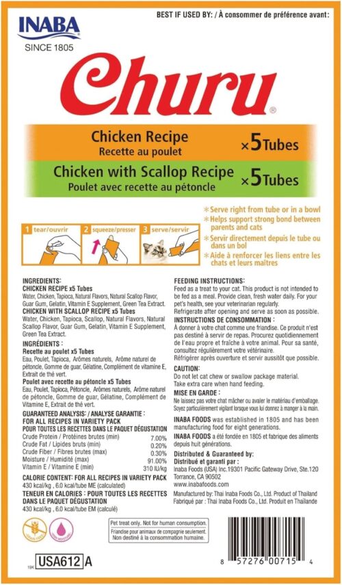 INABA Churu Cat Treats, Grain-Free, Lickable, Squeezable Creamy Purée Cat Treat/Topper with Vitamin E & Taurine, 0.5 Ounces Each Tube, 50 Tubes, Tuna & Chicken Variety - Image 73