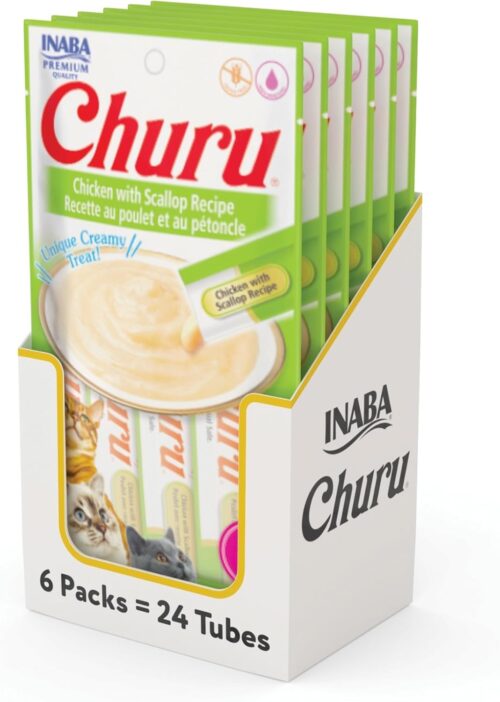 INABA Churu Cat Treats, Grain-Free, Lickable, Squeezable Creamy Purée Cat Treat/Topper with Vitamin E & Taurine, 0.5 Ounces Each Tube, 50 Tubes, Tuna & Chicken Variety - Image 90