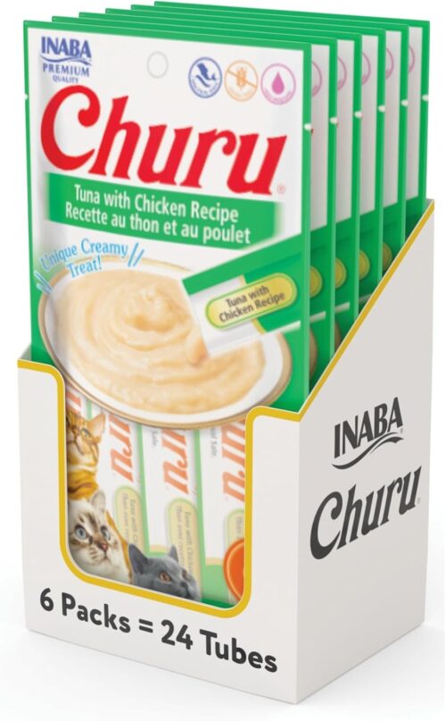 INABA Churu Cat Treats, Grain-Free, Lickable, Squeezable Creamy Purée Cat Treat/Topper with Vitamin E & Taurine, 0.5 Ounces Each Tube, 50 Tubes, Tuna & Chicken Variety - Image 92
