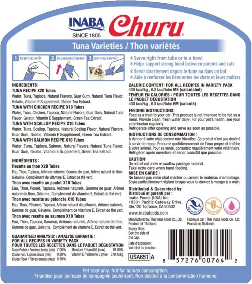 INABA Churu Cat Treats, Grain-Free, Lickable, Squeezable Creamy Purée Cat Treat/Topper with Vitamin E & Taurine, 0.5 Ounces Each Tube, 50 Tubes, Tuna & Chicken Variety - Image 109