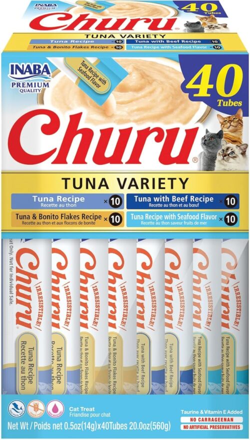 INABA Churu Cat Treats, Grain-Free, Lickable, Squeezable Creamy Purée Cat Treat/Topper with Vitamin E & Taurine, 0.5 Ounces Each Tube, 50 Tubes, Tuna & Chicken Variety - Image 113