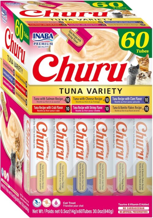 INABA Churu Cat Treats, Grain-Free, Lickable, Squeezable Creamy Purée Cat Treat/Topper with Vitamin E & Taurine, 0.5 Ounces Each Tube, 50 Tubes, Tuna & Chicken Variety - Image 119