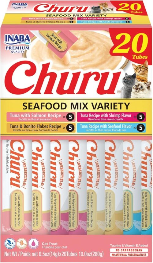 INABA Churu Cat Treats, Grain-Free, Lickable, Squeezable Creamy Purée Cat Treat/Topper with Vitamin E & Taurine, 0.5 Ounces Each Tube, 50 Tubes, Tuna & Chicken Variety - Image 122