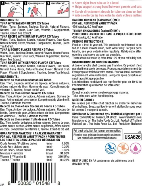 INABA Churu Cat Treats, Grain-Free, Lickable, Squeezable Creamy Purée Cat Treat/Topper with Vitamin E & Taurine, 0.5 Ounces Each Tube, 50 Tubes, Tuna & Chicken Variety - Image 123
