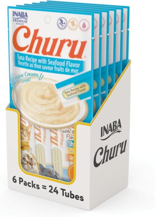 INABA Churu Cat Treats, Grain-Free, Lickable, Squeezable Creamy Purée Cat Treat/Topper with Vitamin E & Taurine, 0.5 Ounces Each Tube, 50 Tubes, Tuna & Chicken Variety - Image 125