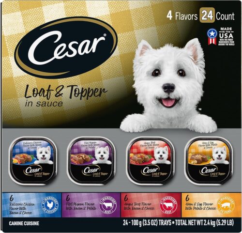 CESAR Adult Wet Dog Food Classic Loaf in Sauce Grilled Chicken, Filet Mignon, Porterhouse Steak, Beef, Chicken & Liver and Turkey Variety Pack, 3.5 oz. Easy Peel Trays, Pack of 36 - Image 102