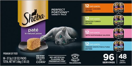 Sheba Perfect Portions Wet Cat Food Pate With Sustainable Salmon, Signature Seafood Entree, and Tender White Fish and Tuna Entree Variety Pack, 2.6 oz. Twin Pack Trays (24 Count, 48 Servings) - Image 23