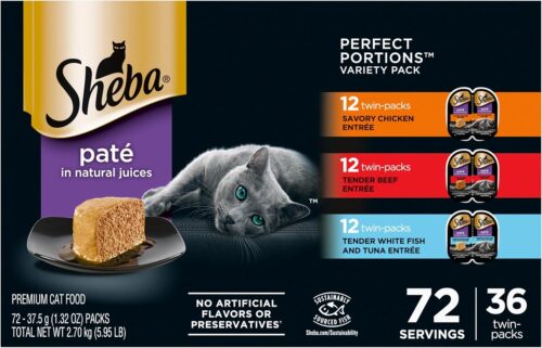 Sheba Perfect Portions Wet Cat Food Pate With Sustainable Salmon, Signature Seafood Entree, and Tender White Fish and Tuna Entree Variety Pack, 2.6 oz. Twin Pack Trays (24 Count, 48 Servings) - Image 65