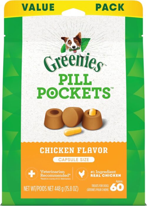 Greenies Pill Pockets Large Size Soft Dog Treats for Capsules, Chicken Flavor, Made with Natural Ingredients Plus Minerals & Trace Nutrients, 15.8 oz. (60 Count, Pack of 1)