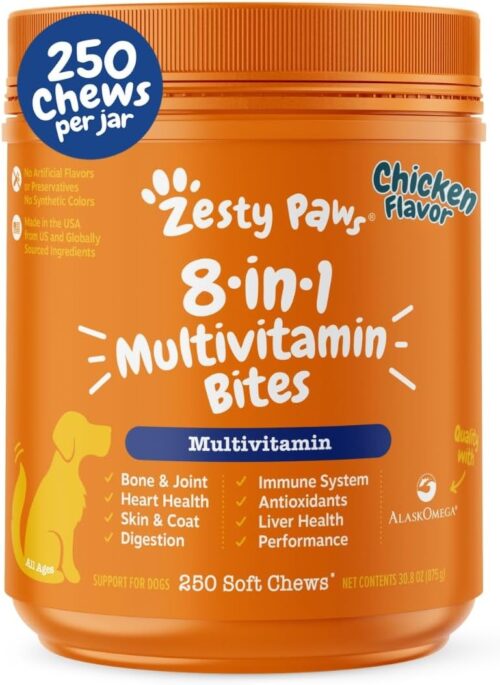 Zesty Paws Multivitamin Treats for Dogs - Glucosamine Chondroitin for Joint Support + Digestive Enzymes & Probiotics - Grain Free Dog Vitamin for Skin & Coat + Immune Health - Chicken Flavor - 90ct - Image 8