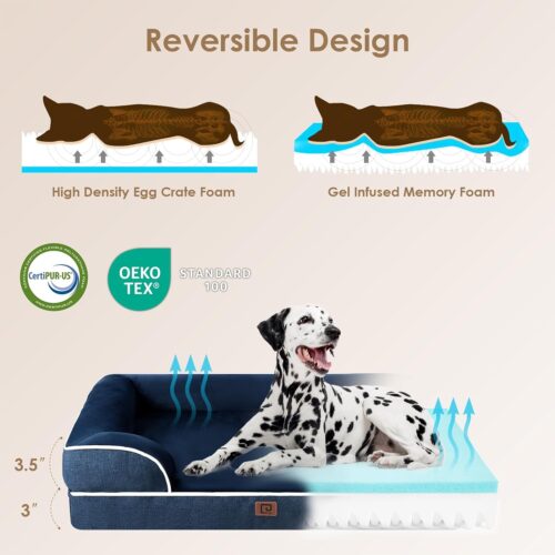EHEYCIGA Orthopedic Dog Beds for Extra Large Dogs, Waterproof Memory Foam XL Pet Bed with Sides, Non-Slip and Egg-Crate Foam Big Dog Couch Bed with Washable Removable Cover, Grey - Image 40