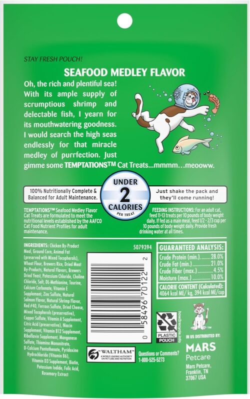 Temptations Classic Crunchy and Soft Cat Treats Seafood Medley Flavor, 30 oz. Tub - Image 51