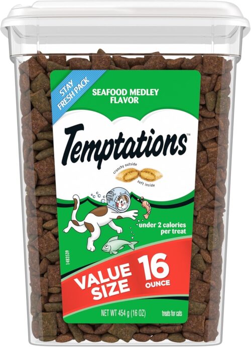 Temptations Classic Crunchy and Soft Cat Treats Seafood Medley Flavor, 30 oz. Tub - Image 72