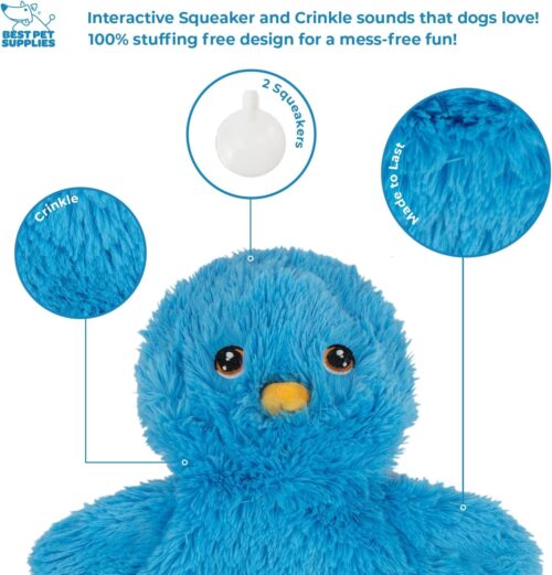 Best Pet Supplies Crinkle Dog Toy for Small, Medium, and Large Breeds, Cute No Stuffing Duck with Soft Squeaker, Fun for Indoor Puppies and Senior Pups, Plush No Mess Chew and Play - Yellow - Image 14