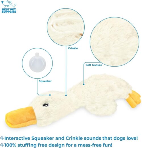 Best Pet Supplies Crinkle Dog Toy for Small, Medium, and Large Breeds, Cute No Stuffing Duck with Soft Squeaker, Fun for Indoor Puppies and Senior Pups, Plush No Mess Chew and Play - Yellow - Image 35