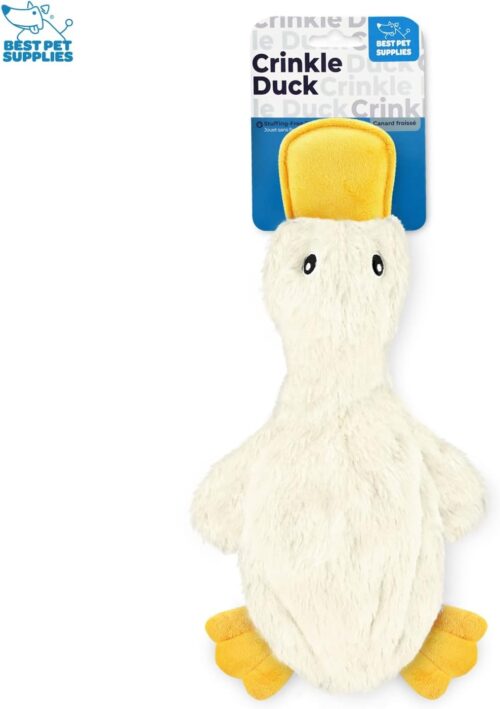 Best Pet Supplies Crinkle Dog Toy for Small, Medium, and Large Breeds, Cute No Stuffing Duck with Soft Squeaker, Fun for Indoor Puppies and Senior Pups, Plush No Mess Chew and Play - Yellow - Image 37