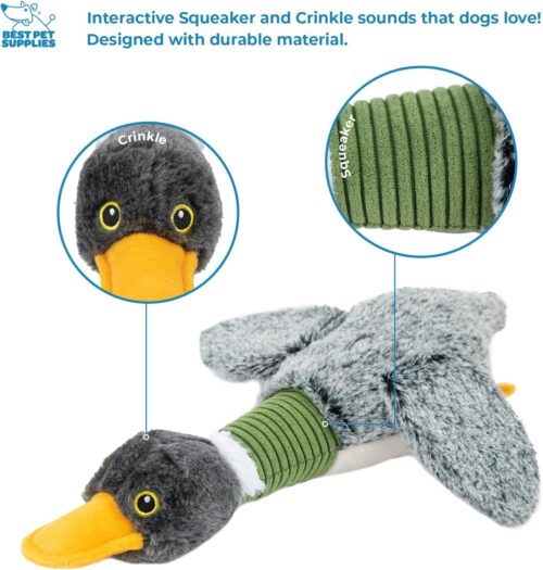 Best Pet Supplies Crinkle Dog Toy for Small, Medium, and Large Breeds, Cute No Stuffing Duck with Soft Squeaker, Fun for Indoor Puppies and Senior Pups, Plush No Mess Chew and Play - Yellow - Image 46