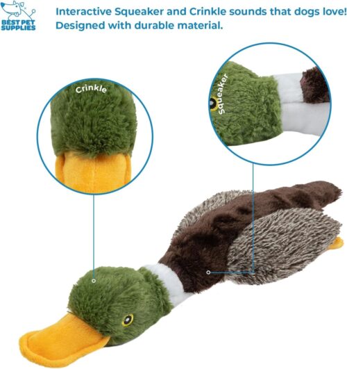 Best Pet Supplies Crinkle Dog Toy for Small, Medium, and Large Breeds, Cute No Stuffing Duck with Soft Squeaker, Fun for Indoor Puppies and Senior Pups, Plush No Mess Chew and Play - Yellow - Image 52