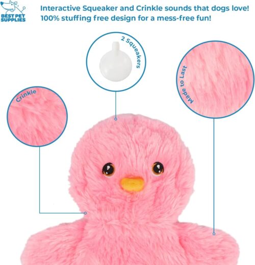 Best Pet Supplies Crinkle Dog Toy for Small, Medium, and Large Breeds, Cute No Stuffing Duck with Soft Squeaker, Fun for Indoor Puppies and Senior Pups, Plush No Mess Chew and Play - Yellow - Image 67