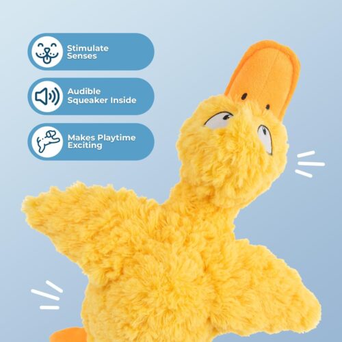 Best Pet Supplies Crinkle Dog Toy for Small, Medium, and Large Breeds, Cute No Stuffing Duck with Soft Squeaker, Fun for Indoor Puppies and Senior Pups, Plush No Mess Chew and Play - Yellow - Image 71
