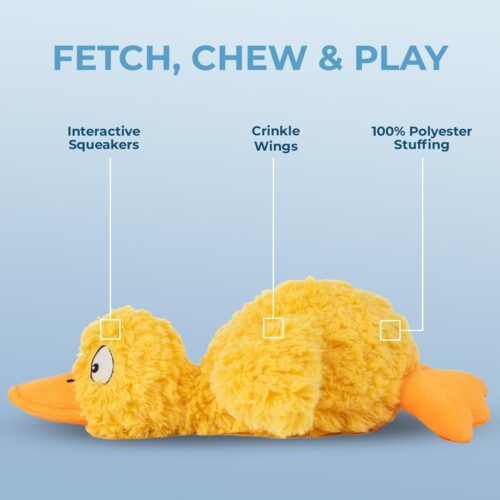 Best Pet Supplies Crinkle Dog Toy for Small, Medium, and Large Breeds, Cute No Stuffing Duck with Soft Squeaker, Fun for Indoor Puppies and Senior Pups, Plush No Mess Chew and Play - Yellow - Image 72