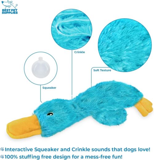 Best Pet Supplies Crinkle Dog Toy for Small, Medium, and Large Breeds, Cute No Stuffing Duck with Soft Squeaker, Fun for Indoor Puppies and Senior Pups, Plush No Mess Chew and Play - Yellow - Image 125