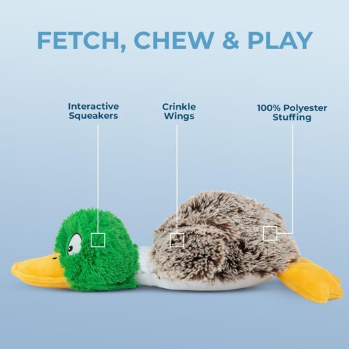 Best Pet Supplies Crinkle Dog Toy for Small, Medium, and Large Breeds, Cute No Stuffing Duck with Soft Squeaker, Fun for Indoor Puppies and Senior Pups, Plush No Mess Chew and Play - Yellow - Image 157