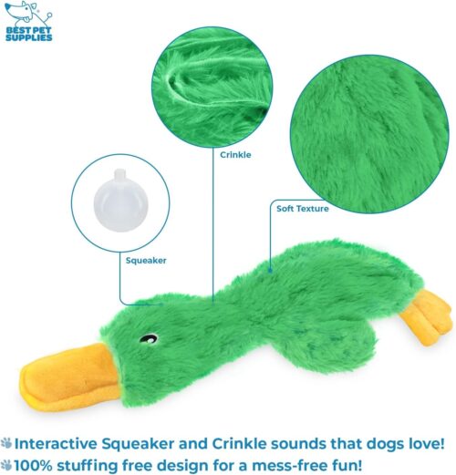 Best Pet Supplies Crinkle Dog Toy for Small, Medium, and Large Breeds, Cute No Stuffing Duck with Soft Squeaker, Fun for Indoor Puppies and Senior Pups, Plush No Mess Chew and Play - Yellow - Image 191