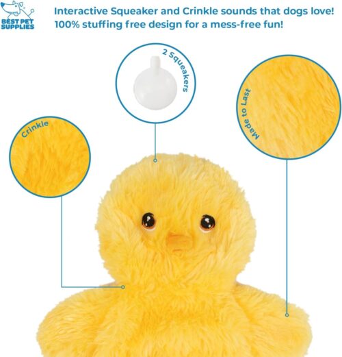 Best Pet Supplies Crinkle Dog Toy for Small, Medium, and Large Breeds, Cute No Stuffing Duck with Soft Squeaker, Fun for Indoor Puppies and Senior Pups, Plush No Mess Chew and Play - Yellow - Image 195
