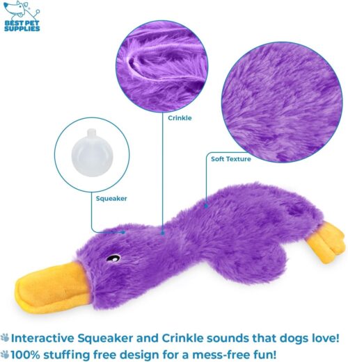 Best Pet Supplies Crinkle Dog Toy for Small, Medium, and Large Breeds, Cute No Stuffing Duck with Soft Squeaker, Fun for Indoor Puppies and Senior Pups, Plush No Mess Chew and Play - Yellow - Image 208