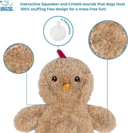 Best Pet Supplies Crinkle Dog Toy for Small, Medium, and Large Breeds, Cute No Stuffing Duck with Soft Squeaker, Fun for Indoor Puppies and Senior Pups, Plush No Mess Chew and Play - Yellow - Image 218