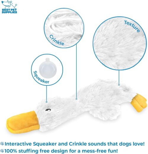 Best Pet Supplies Crinkle Dog Toy for Small, Medium, and Large Breeds, Cute No Stuffing Duck with Soft Squeaker, Fun for Indoor Puppies and Senior Pups, Plush No Mess Chew and Play - Yellow - Image 225