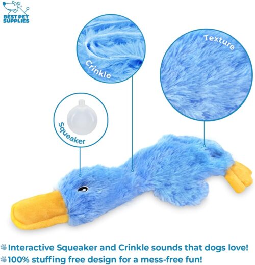 Best Pet Supplies Crinkle Dog Toy for Small, Medium, and Large Breeds, Cute No Stuffing Duck with Soft Squeaker, Fun for Indoor Puppies and Senior Pups, Plush No Mess Chew and Play - Yellow - Image 259