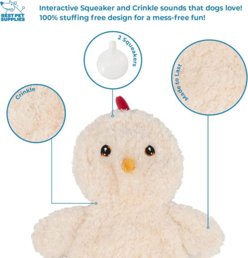 Best Pet Supplies Crinkle Dog Toy for Small, Medium, and Large Breeds, Cute No Stuffing Duck with Soft Squeaker, Fun for Indoor Puppies and Senior Pups, Plush No Mess Chew and Play - Yellow - Image 269