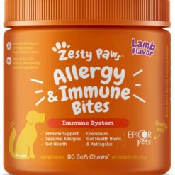 Zesty Paws Dog Allergy Relief- Dog Itching Skin Relief- Dog Probiotics for Itchy Skin and Itchy Ears- Dog Allergy Paw Relief- Dog Allergy Chews- Dog Itch Relief - Dog Skin Allergy Relief - Lamb - 90ct