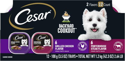CESAR Adult Wet Dog Food Classic Loaf in Sauce Grilled Chicken, Filet Mignon, Porterhouse Steak, Beef, Chicken & Liver and Turkey Variety Pack, 3.5 oz. Easy Peel Trays, Pack of 36 - Image 56