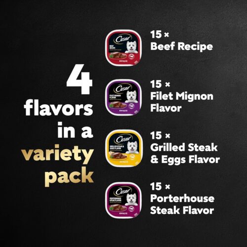 CESAR Adult Wet Dog Food Classic Loaf in Sauce Grilled Chicken, Filet Mignon, Porterhouse Steak, Beef, Chicken & Liver and Turkey Variety Pack, 3.5 oz. Easy Peel Trays, Pack of 36 - Image 85