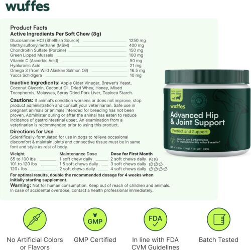 Wuffes Advanced Dog Hip and Joint Supplement with Glucosamine, Chondroitin, Omega 3, MSM, and Green Lipped Mussel, 60 Pork Flavored Chews for Small and Medium Dog Breeds - Image 18