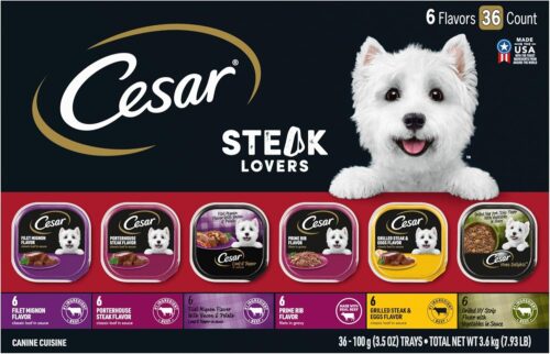 CESAR Adult Wet Dog Food Classic Loaf in Sauce Grilled Chicken, Filet Mignon, Porterhouse Steak, Beef, Chicken & Liver and Turkey Variety Pack, 3.5 oz. Easy Peel Trays, Pack of 36 - Image 113