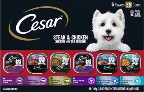 CESAR Adult Wet Dog Food Classic Loaf in Sauce Grilled Chicken, Filet Mignon, Porterhouse Steak, Beef, Chicken & Liver and Turkey Variety Pack, 3.5 oz. Easy Peel Trays, Pack of 36 - Image 126