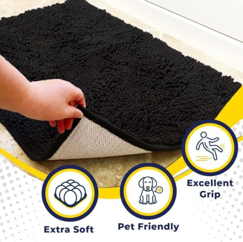 Muddy Mat® Shown on TV – Super Absorbent Microfiber Dog Door Mat for Muddy Paws, Non-Slip Washable Pet Rug, Quick Dry Chenille Entryway Carpet, Machine Washable Indoor Outdoor mat, Grey 30"x19" - Image 3