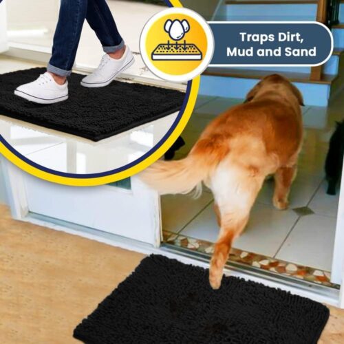 Muddy Mat® Shown on TV – Super Absorbent Microfiber Dog Door Mat for Muddy Paws, Non-Slip Washable Pet Rug, Quick Dry Chenille Entryway Carpet, Machine Washable Indoor Outdoor mat, Grey 30"x19" - Image 4