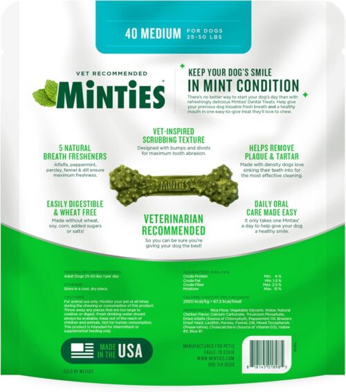 Minties Dental Chews for Dogs, 40 Count, Vet-Recommended Mint-Flavored Dental Treats for Medium Dogs 25-50 lbs, Dental Bones Clean Teeth, Fight Bad Breath, and Removes Plaque and Tartar - Image 9