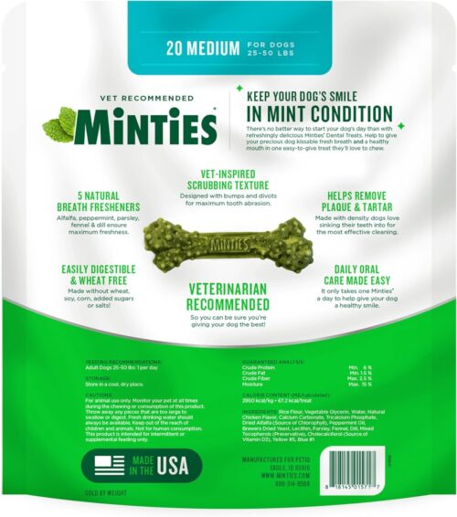 Minties Dental Chews for Dogs, 40 Count, Vet-Recommended Mint-Flavored Dental Treats for Medium Dogs 25-50 lbs, Dental Bones Clean Teeth, Fight Bad Breath, and Removes Plaque and Tartar - Image 15